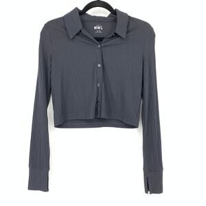 Madewell Cropped Long Sleeve Top Womens Size XS Dark Gray Button Front